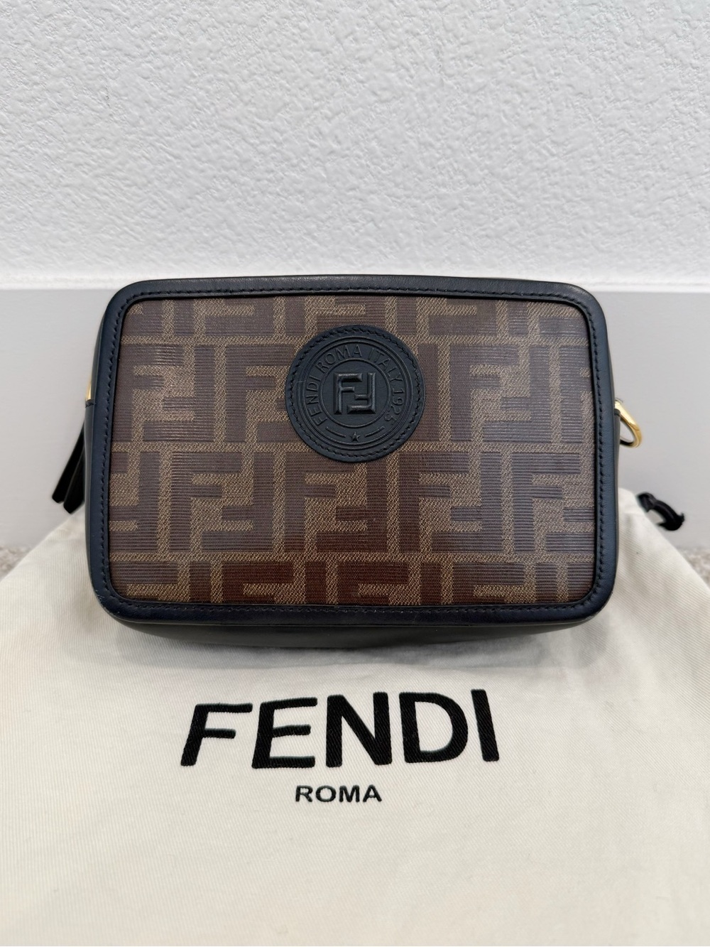 Fendi Brown and Black FF Logo Crossbody Messenger Bag